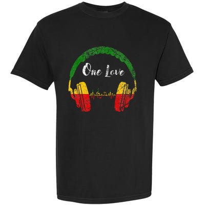 Rasta Reggae Music Headphones Jamaican Pride One Love Garment-Dyed Heavyweight T-Shirt