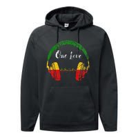 Rasta Reggae Music Headphones Jamaican Pride One Love Performance Fleece Hoodie