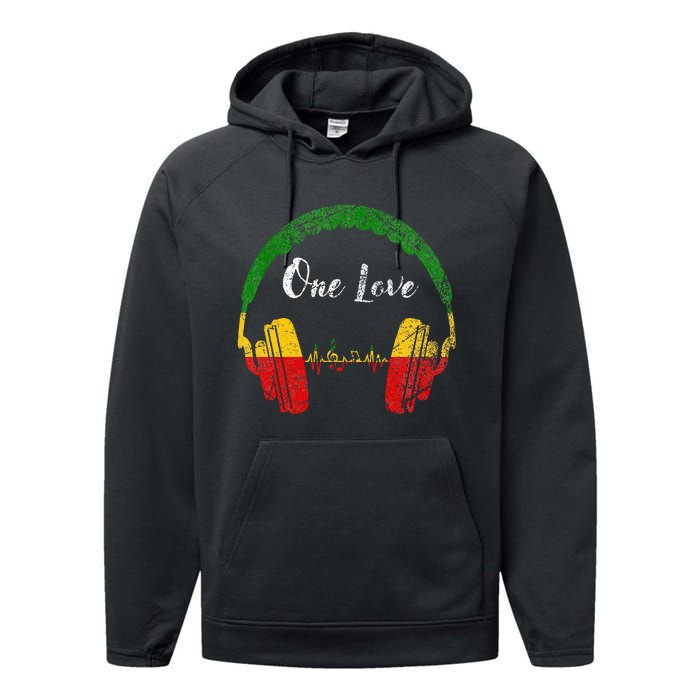 Rasta Reggae Music Headphones Jamaican Pride One Love Performance Fleece Hoodie