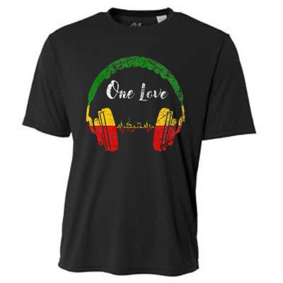 Rasta Reggae Music Headphones Jamaican Pride One Love Cooling Performance Crew T-Shirt