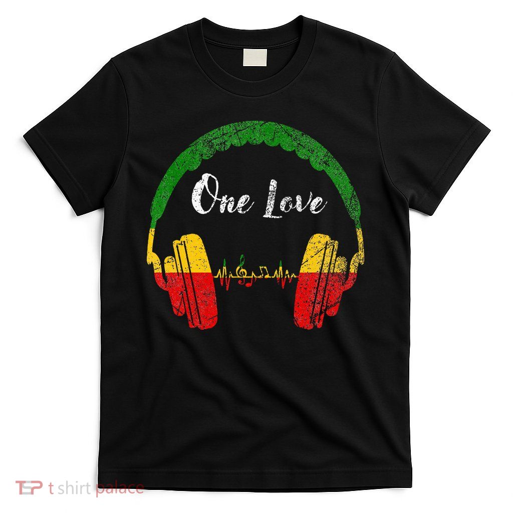 Rasta Reggae Music Headphones Jamaican Pride One Love T-Shirt