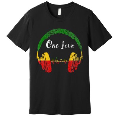 Rasta Reggae Music Headphones Jamaican Pride One Love Premium T-Shirt