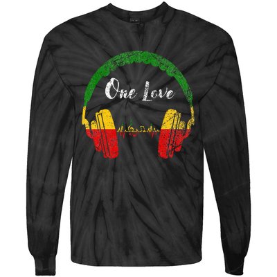 Rasta Reggae Music Headphones Jamaican Pride One Love Tie-Dye Long Sleeve Shirt