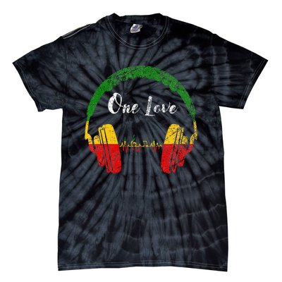 Rasta Reggae Music Headphones Jamaican Pride One Love Tie-Dye T-Shirt