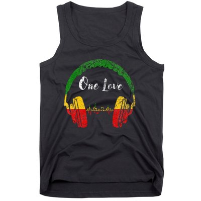 Rasta Reggae Music Headphones Jamaican Pride One Love Tank Top