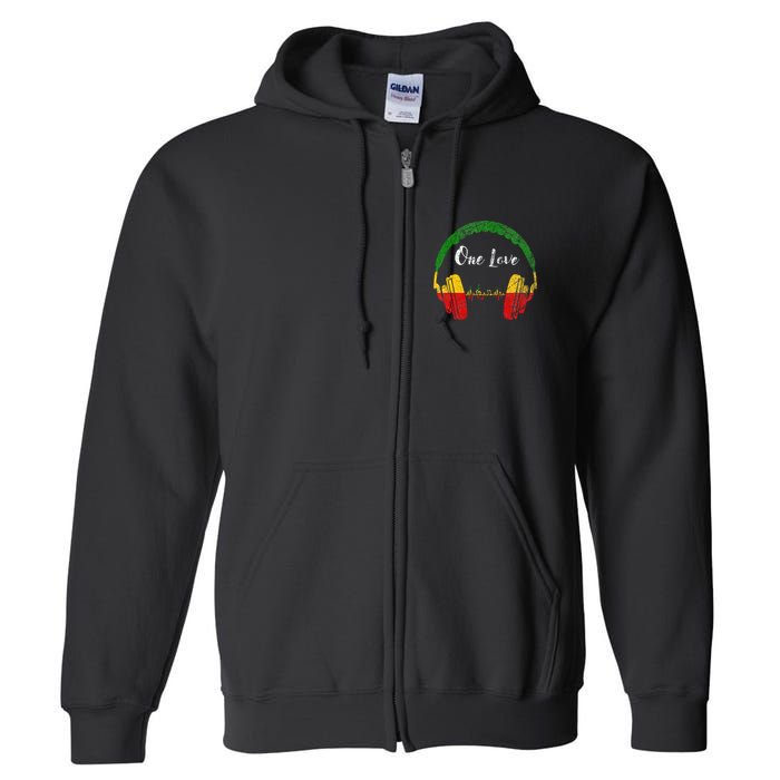 Rasta Reggae Music Headphones Jamaican Pride One Love Full Zip Hoodie