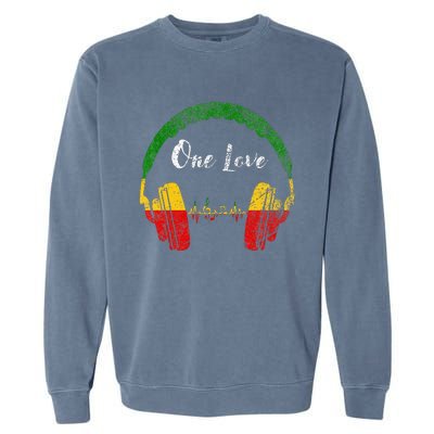 Rasta Reggae Music Headphones Jamaican Pride One Love Garment-Dyed Sweatshirt