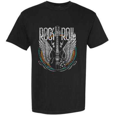 Rock & Roll Music Guitar Wings Vintage Retro Garment-Dyed Heavyweight T-Shirt