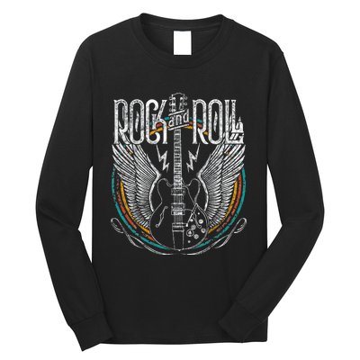 Rock & Roll Music Guitar Wings Vintage Retro Long Sleeve Shirt