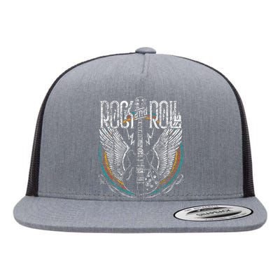 Rock & Roll Music Guitar Wings Vintage Retro Flat Bill Trucker Hat