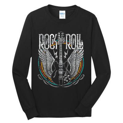 Rock & Roll Music Guitar Wings Vintage Retro Tall Long Sleeve T-Shirt