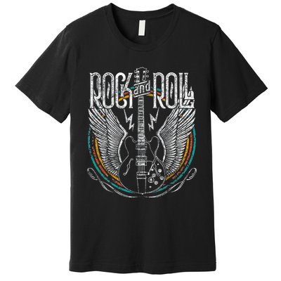 Rock & Roll Music Guitar Wings Vintage Retro Premium T-Shirt