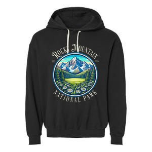 Retro Rocky Mountain National Park Hiking Camping Outdoor Garment-Dyed Fleece Hoodie