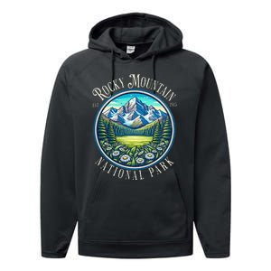 Retro Rocky Mountain National Park Hiking Camping Outdoor Performance Fleece Hoodie