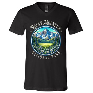 Retro Rocky Mountain National Park Hiking Camping Outdoor V-Neck T-Shirt