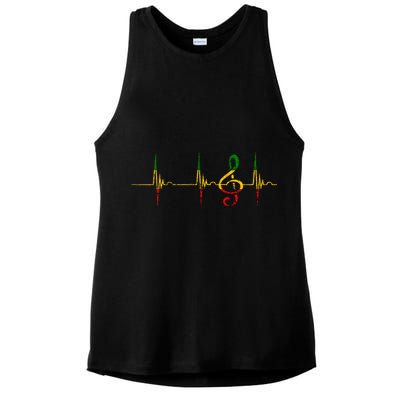 Rasta Reggae Music Note Rastafari Roots Heartbeat EKG Pulse Ladies PosiCharge Tri-Blend Wicking Tank