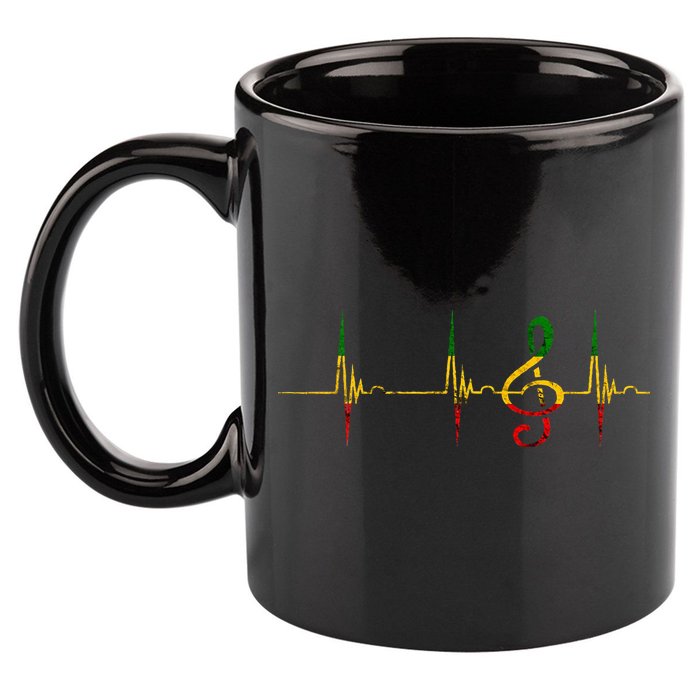 Rasta Reggae Music Note Rastafari Roots Heartbeat EKG Pulse 11oz C Handle Ceramic Mug