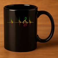 Rasta Reggae Music Note Rastafari Roots Heartbeat EKG Pulse 11oz C Handle Ceramic Mug