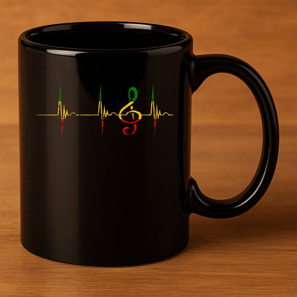 Rasta Reggae Music Note Rastafari Roots Heartbeat EKG Pulse 11oz C Handle Ceramic Mug