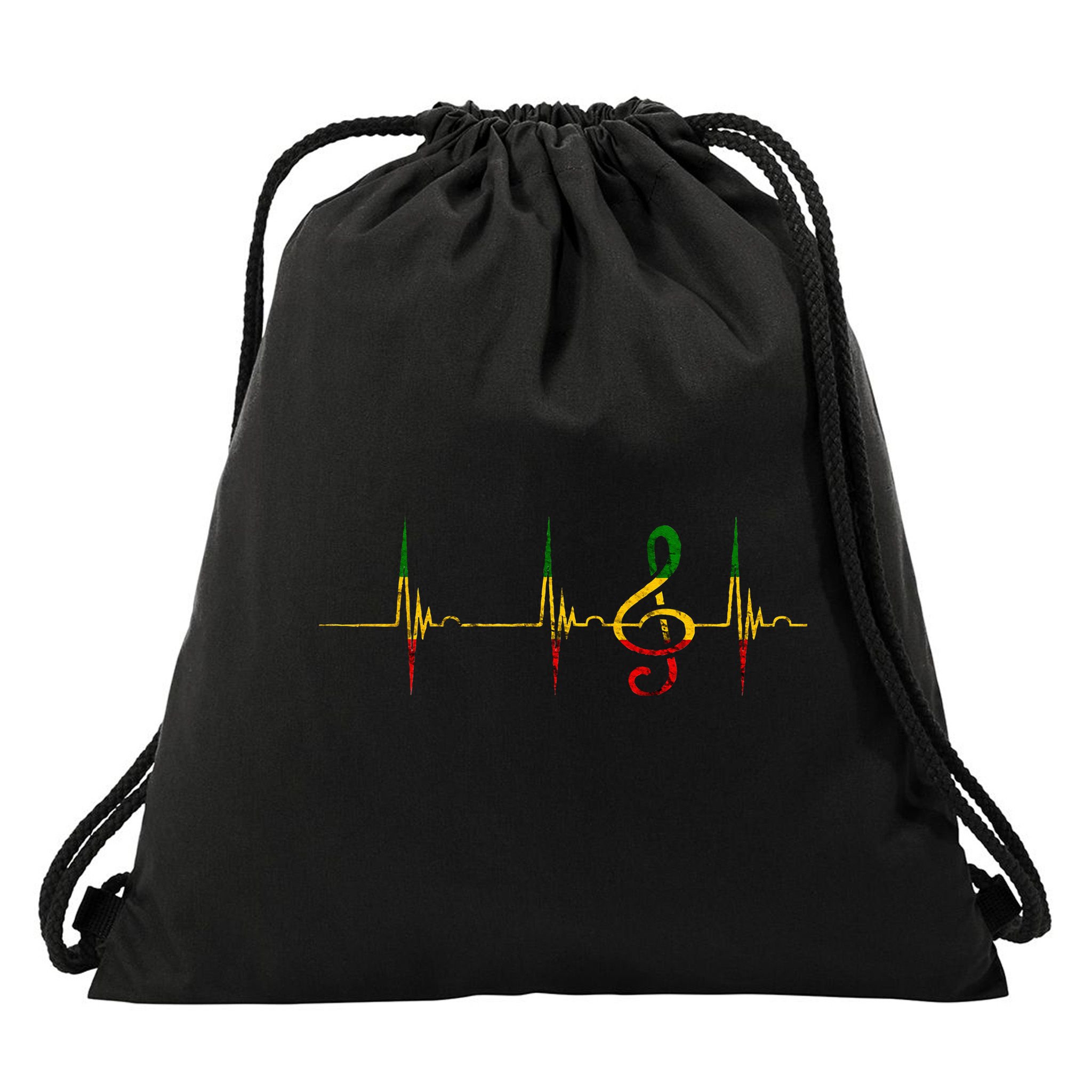 Rasta Reggae Music Note Rastafari Roots Heartbeat EKG Pulse Drawstring Bag