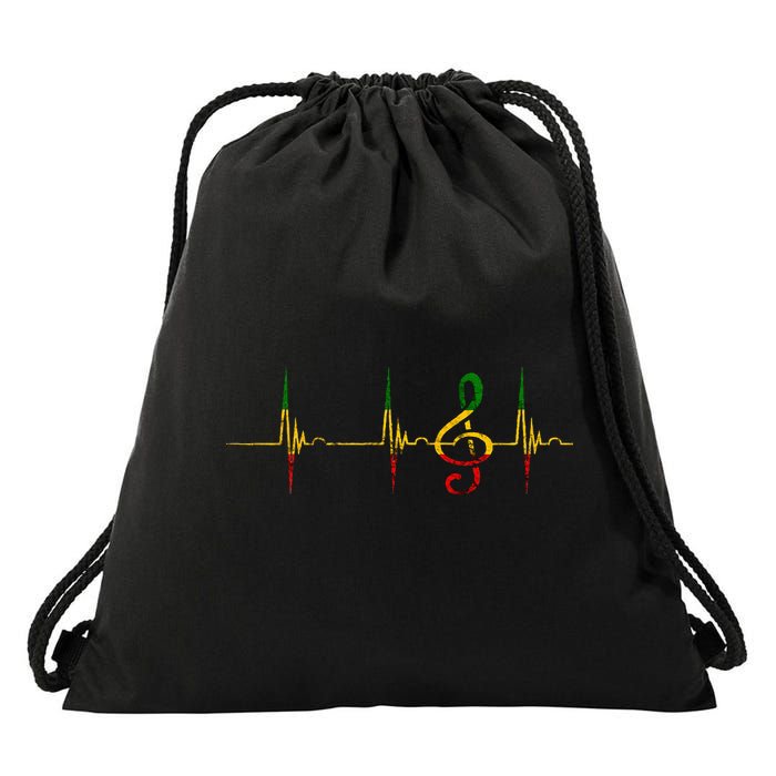 Rasta Reggae Music Note Rastafari Roots Heartbeat EKG Pulse Drawstring Bag