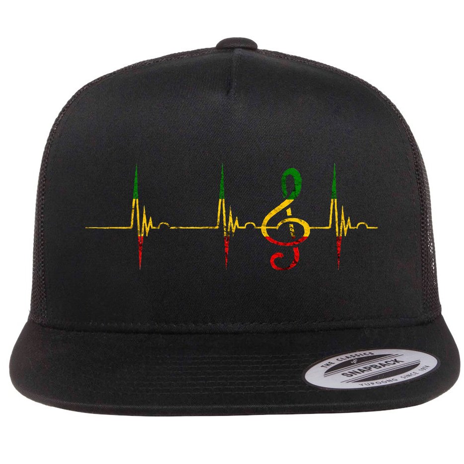 Rasta Reggae Music Note Rastafari Roots Heartbeat EKG Pulse Flat Bill Trucker Hat