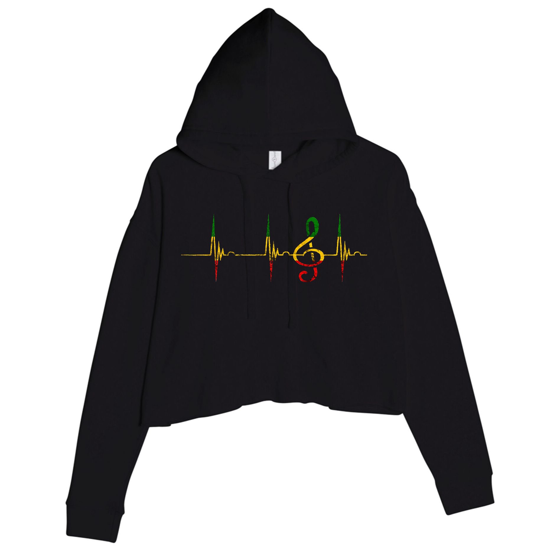 Rasta Reggae Music Note Rastafari Roots Heartbeat EKG Pulse Crop Fleece Hoodie