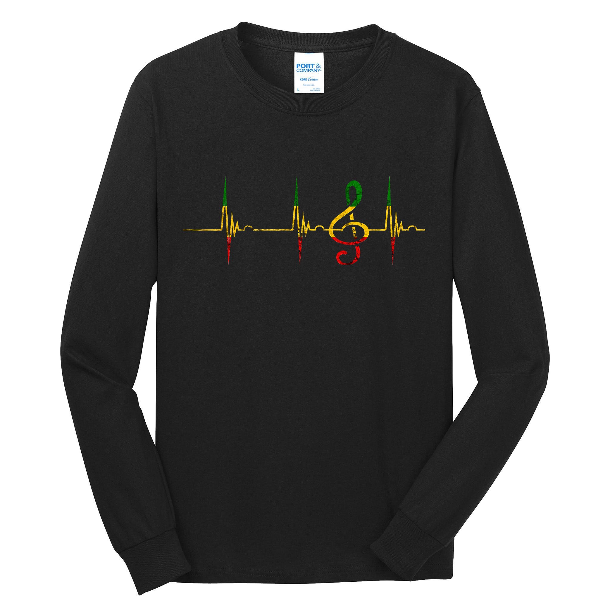 Rasta Reggae Music Note Rastafari Roots Heartbeat EKG Pulse Tall Long Sleeve T-Shirt