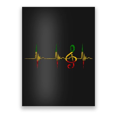 Rasta Reggae Music Note Rastafari Roots Heartbeat EKG Pulse Poster