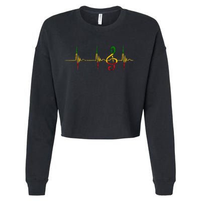 Rasta Reggae Music Note Rastafari Roots Heartbeat EKG Pulse Cropped Pullover Crew