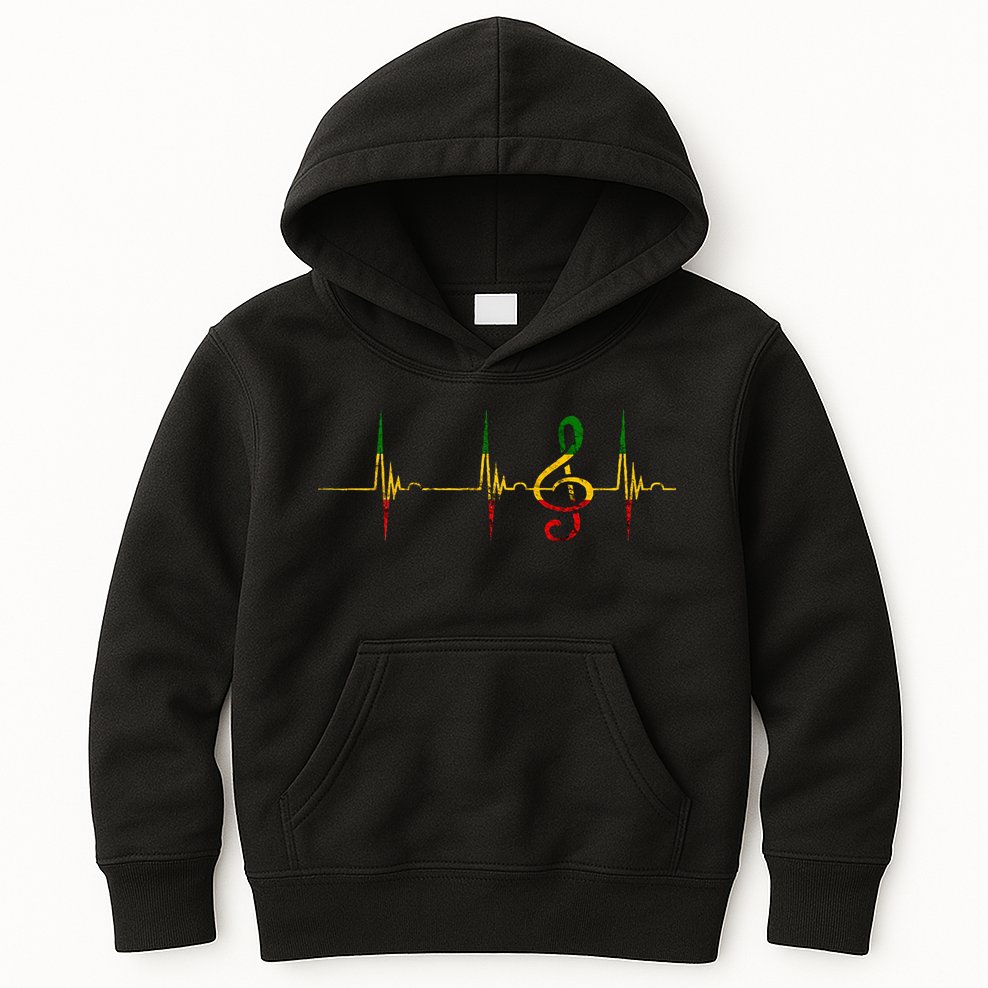 Rasta Reggae Music Note Rastafari Roots Heartbeat EKG Pulse Kids Hoodie
