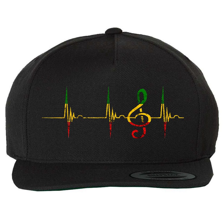 Rasta Reggae Music Note Rastafari Roots Heartbeat EKG Pulse Wool Snapback Cap