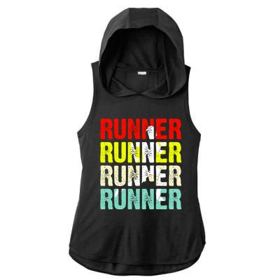 Runner Running Marathoner Retro Vintage Ladies PosiCharge Tri-Blend Wicking Draft Hoodie Tank