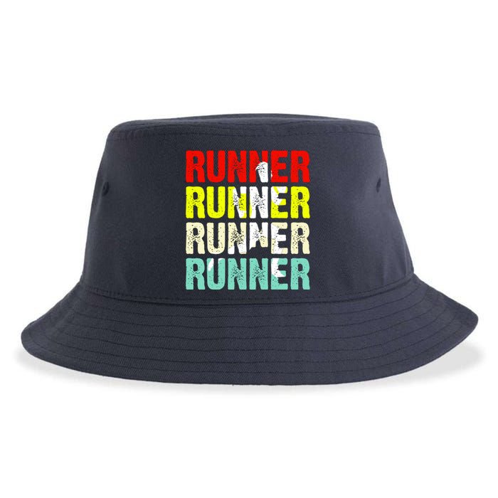 Runner Running Marathoner Retro Vintage Sustainable Bucket Hat