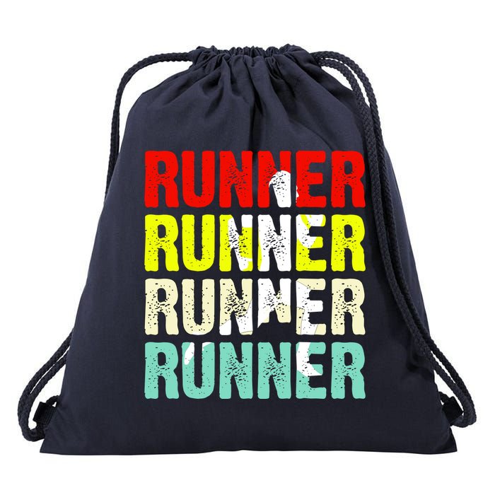 Runner Running Marathoner Retro Vintage Drawstring Bag