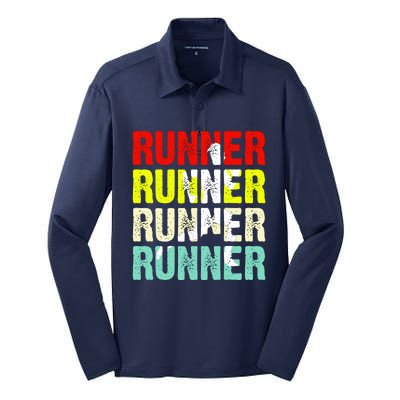 Runner Running Marathoner Retro Vintage Silk Touch Performance Long Sleeve Polo