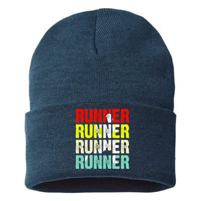 Runner Running Marathoner Retro Vintage Sustainable Knit Beanie