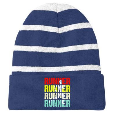 Runner Running Marathoner Retro Vintage Striped Beanie with Solid Band