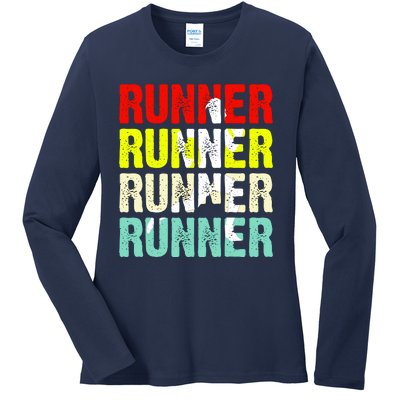 Runner Running Marathoner Retro Vintage Ladies Long Sleeve Shirt