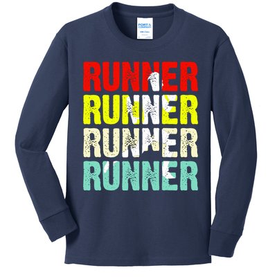 Runner Running Marathoner Retro Vintage Kids Long Sleeve Shirt