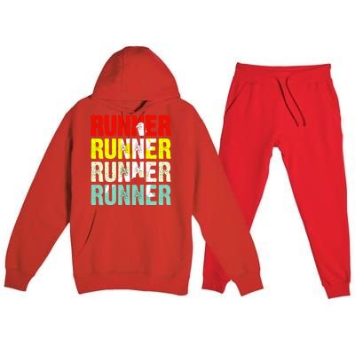 Runner Running Marathoner Retro Vintage Premium Hooded Sweatsuit Set