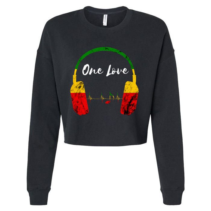 Rasta Reggae Music Headphones Jamaican Pride One Love Cropped Pullover Crew