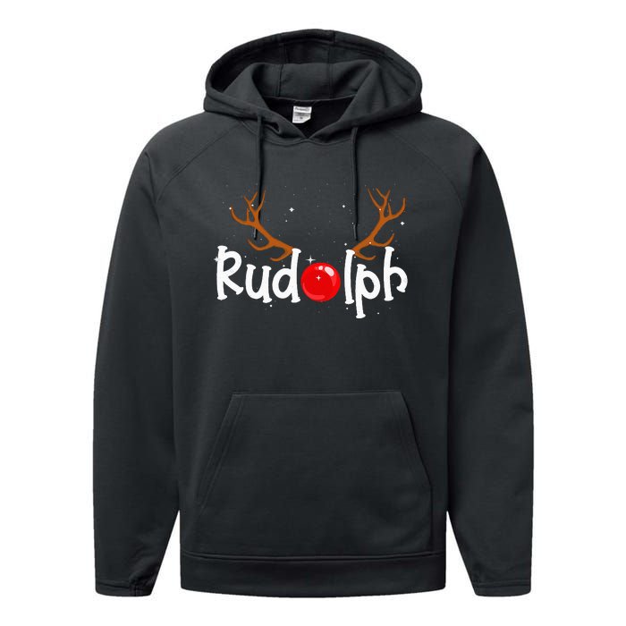 Rudolph Red Nose Reindeer Christmas Funny Performance Fleece Hoodie