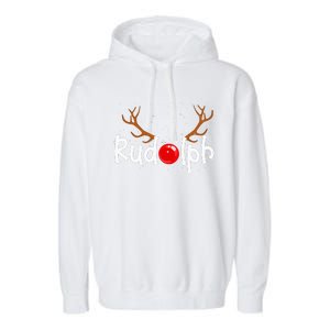 Rudolph Red Nose Reindeer Christmas Funny Garment-Dyed Fleece Hoodie