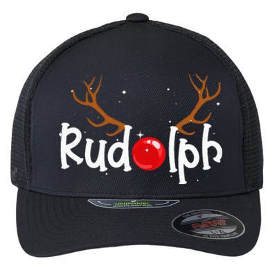 Rudolph Red Nose Reindeer Christmas Funny Flexfit Unipanel Trucker Cap