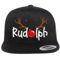 Rudolph Red Nose Reindeer Christmas Funny Flat Bill Trucker Hat