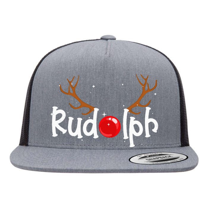 Rudolph Red Nose Reindeer Christmas Funny Flat Bill Trucker Hat