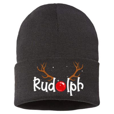 Rudolph Red Nose Reindeer Christmas Funny Sustainable Knit Beanie