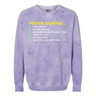 Rick Roll Never Gonna Checklist Colorblast Crewneck Sweatshirt