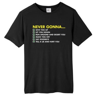 Rick Roll Never Gonna Checklist Tall Fusion ChromaSoft Performance T-Shirt